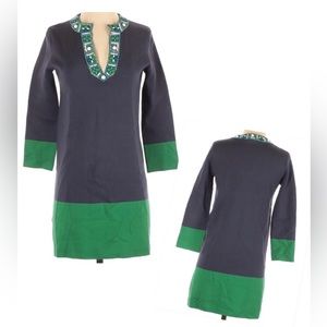 BCBGMAXAZRIA Knit Dress Sweater Tunic Size XS Beaded Silk/Cotton colorblock